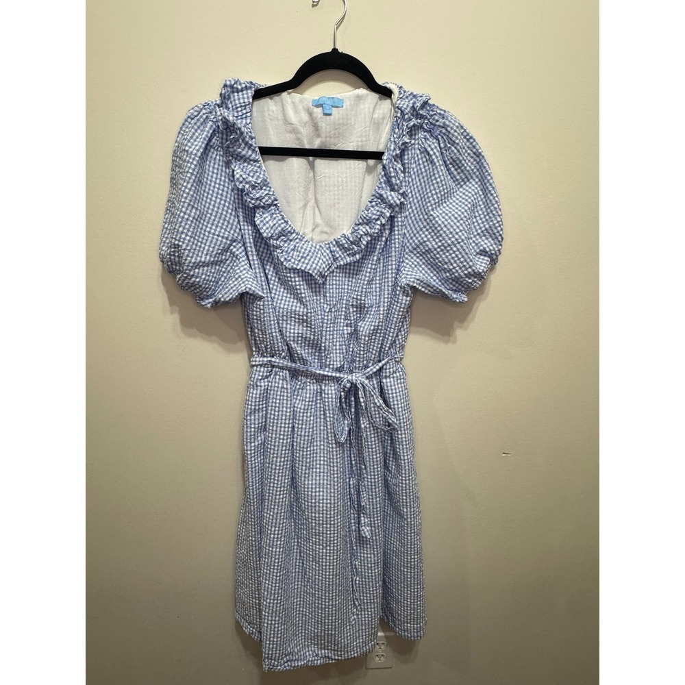 Draper James RSVP Blue Gingham Ruffle Puff Sleeve Midi Dress 1X Cottagecore